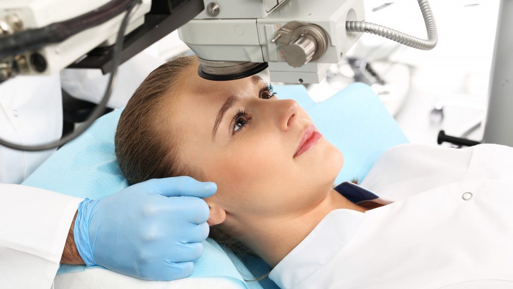 woman having an eye check up